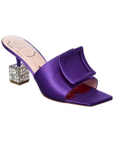 Roger Vivier Cube Strass Heel Satin Sandal In Purple
