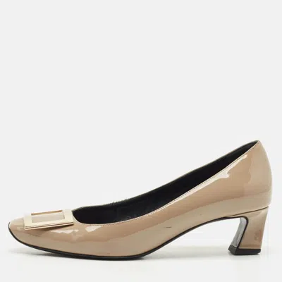 Pre-owned Roger Vivier Dark Beige Patent Leather Trompette Pumps Size 37