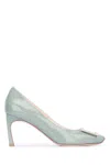 Roger Vivier Gray Calfskin Pumps With Golden Buckle And 7cm Stiletto Heel In Shadow
