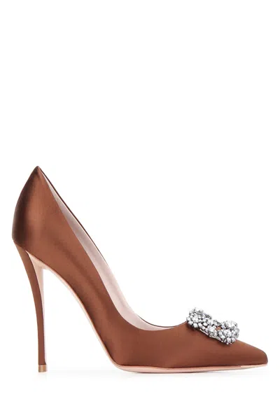 Roger Vivier Decorative Flower Crystal-embellished Pumps 100mm Heel In Brown