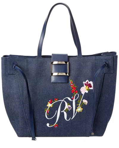Roger Vivier Denim & Leather Tote In Blue