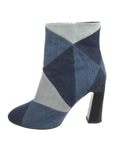 Pre-owned Roger Vivier Denim Colorblock Pattern Boots In Blue