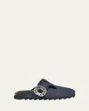 Roger Vivier Denim Crystal Buckle T-strap Mule Clogs