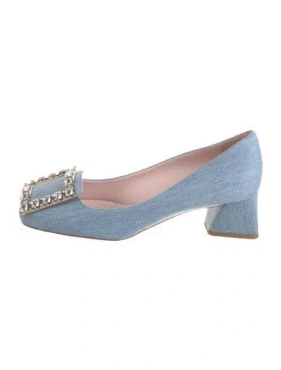 Pre-owned Roger Vivier Denim Crystal Embellishments Pumps W/ Tags In Blue