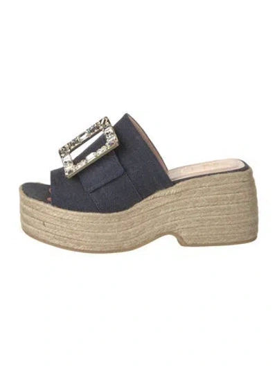 Pre-owned Roger Vivier Denim Crystal Embellishments Slides W/ Tags In Blue