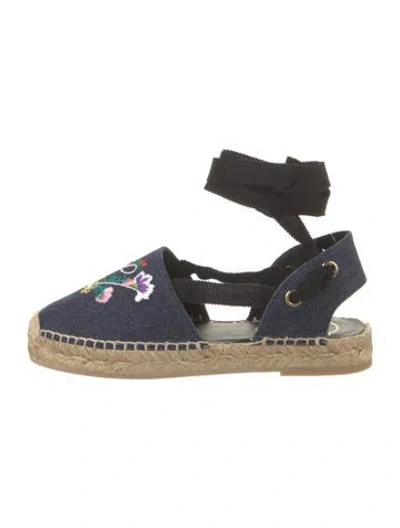 Pre-owned Roger Vivier Denim Floral Print Espadrilles In Blue