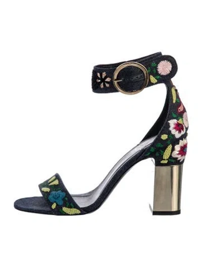 Pre-owned Roger Vivier Denim Floral Print Sandals In Blue
