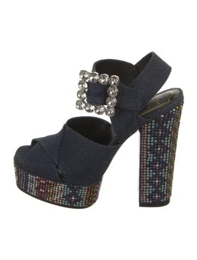 Pre-owned Roger Vivier Denim Sandals W/ Tags In Blue