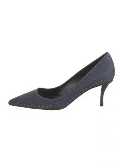 Pre-owned Roger Vivier Denim Studded Accents Pumps W/ Tags In Blue/gold