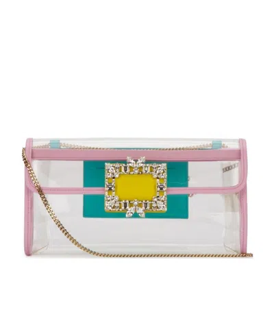 Roger Vivier Diamond Buckle Clutch Bag In White