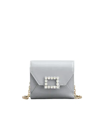 Roger Vivier Diamond Button Chain Mini Wallet In Gray