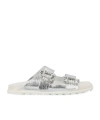 Roger Vivier Slidy Viv Strass Buckle Crystal-embellished Metallic-woven Sliders In White