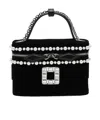Roger Vivier Mini Velvet Vanity Handbag With Beads And Rhinestone Buckle In Black