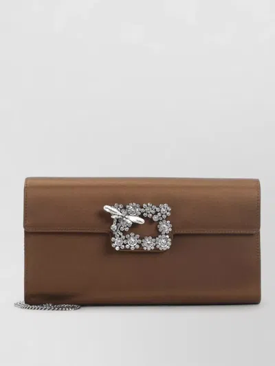 Roger Vivier Dragonfly Satin Envelope Clutch Chain Strap In Brown