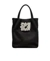 Roger Vivier Drapé Pocket Bouquet Strass Buckle Micro Bag In Satin In Black