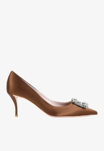 Roger Vivier Efflorescence 65 Crystal Buckle Satin Pumps In Multi