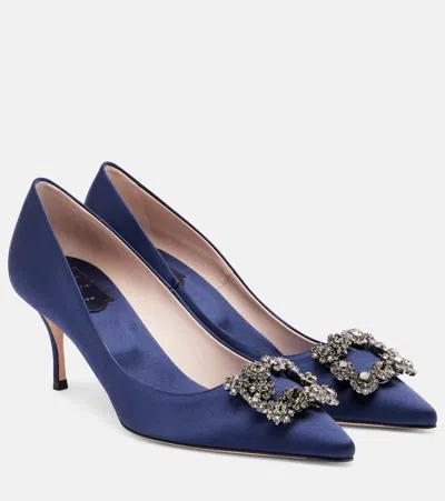 Roger Vivier Efflorescence 65 Embellished Satin Pumps In Blue
