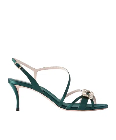 Roger Vivier Efflorescence Crystal-embellished Satin Sandals In Green