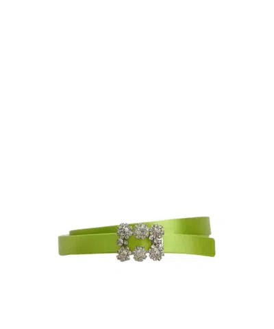 Roger Vivier Efflorescence Belt In Satin In Green