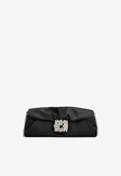 Roger Vivier Efflorescence Buckle Embellished Satin Clutch In Black