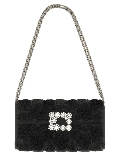 Roger Vivier Efflorescence Clutch Bag In Black