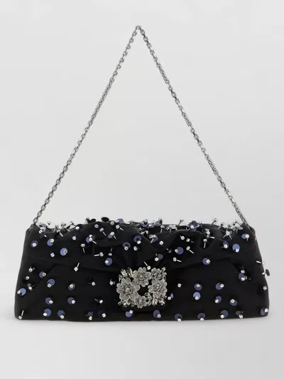 Roger Vivier Efflorescence Clutch Bag Chain Strap Quilting In Black