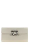 Roger Vivier Blossom Clutch With Chain Strap And Embellished Buckle In Gray