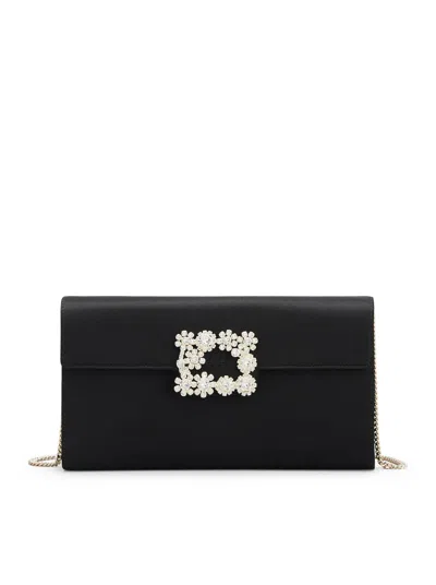 Roger Vivier Efflorescence Clutch In Satin In Black