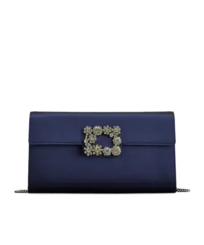 Roger Vivier Efflorescence Clutch In Satin In Blue