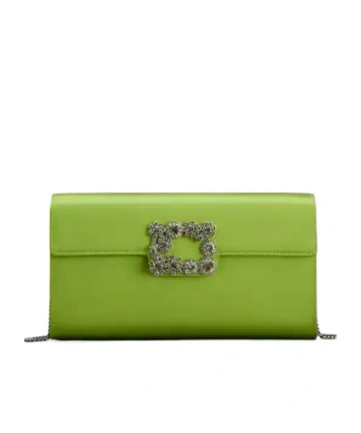 Roger Vivier Efflorescence Clutch In Satin In Green