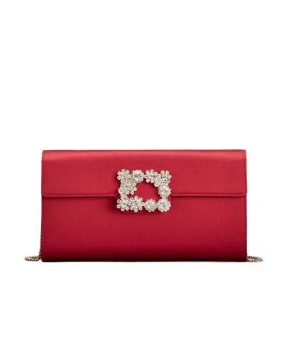 Roger Vivier Efflorescence Clutch In Satin In Red