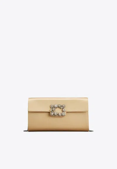 Roger Vivier Efflorescence Crystal Embellished Satin Clutch In Beige