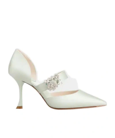Roger Vivier Mary Jane Dorsay Efflorescence In Light Blue Satin In White
