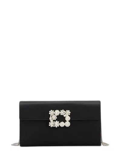 Roger Vivier Efflorescence Embellished Chain Clutch Bag In Black