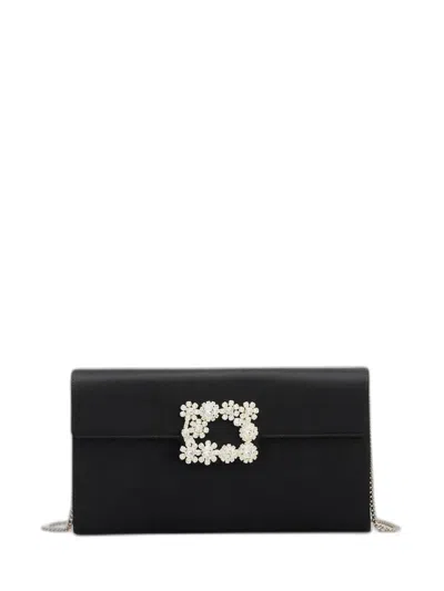 Roger Vivier Efflorescence Embellished Chain Clutch Bag In Black