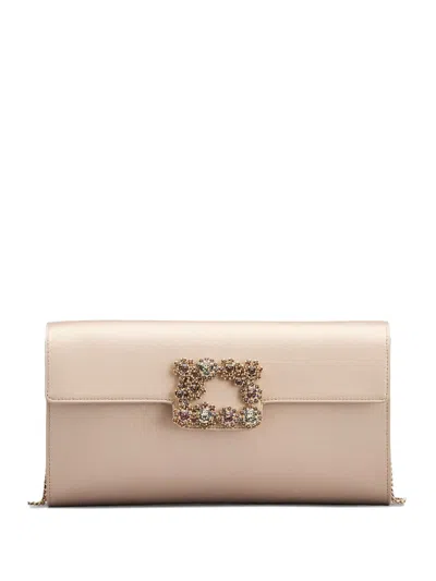 Roger Vivier Efflorescence Embellished Chain Clutch Bag In Pink