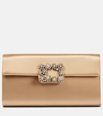 Roger Vivier Efflorescence Embellished Satin Clutch In Beige