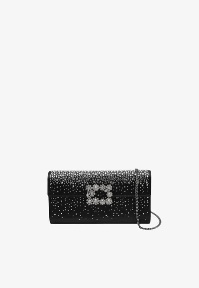 Roger Vivier Efflorescence Embellished Satin Clutch In Black