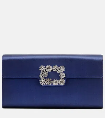 Roger Vivier Efflorescence Embellished Satin Clutch In Blue