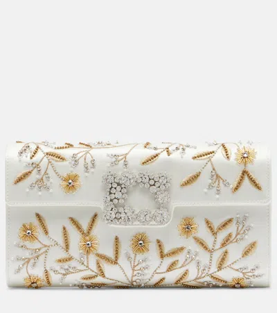 Roger Vivier Efflorescence Embellished Satin Clutch In White