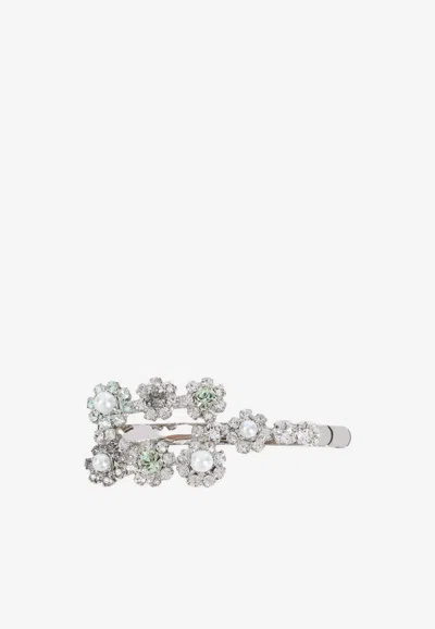 Roger Vivier Efflorescence Flower Hair Clip In Gray