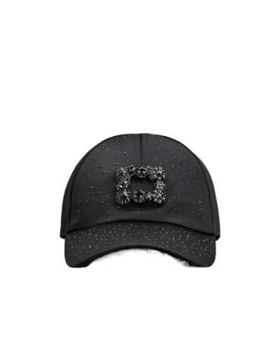 Roger Vivier Efflorescence Baseball Cap In Satin In Black