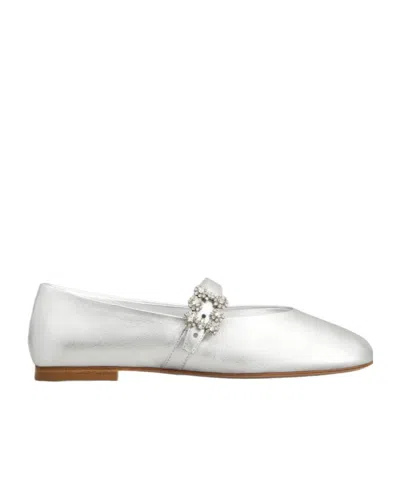 Roger Vivier Efflorescence Leather Strap Ballet Flats In Silver