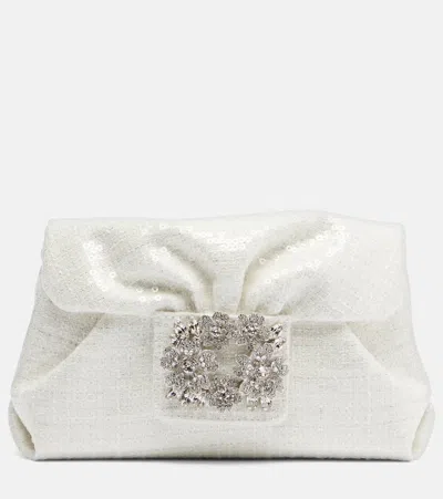 Roger Vivier Efflorescence Micro Sequined Clutch In White