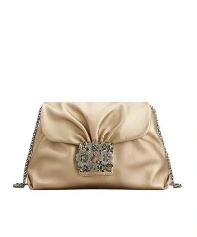 Roger Vivier Efflorescence Mini Clutch In Leather In Gold