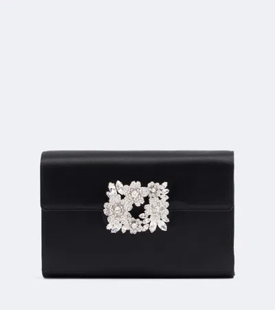 Roger Vivier Efflorescence Mini Embellished Satin Clutch In Black