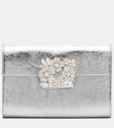 Roger Vivier Efflorescence Mini Metallic Leather Clutch In Silver