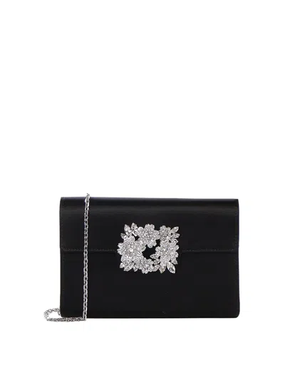 Roger Vivier Efflorescence Mini Satin Clutch In Black