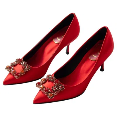 Pre-owned Roger Vivier Efflorescence Pumps In Red Satin Sz 36