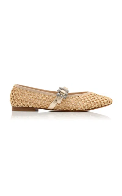 Roger Vivier Efflorescence Raffia Mary Jane Flats In Neutral